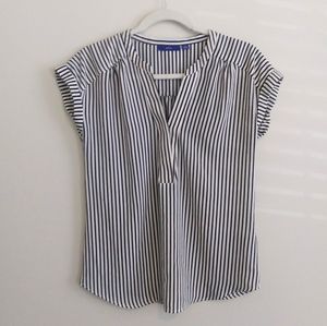 Black and White Striped Cap Sleeve Blouse